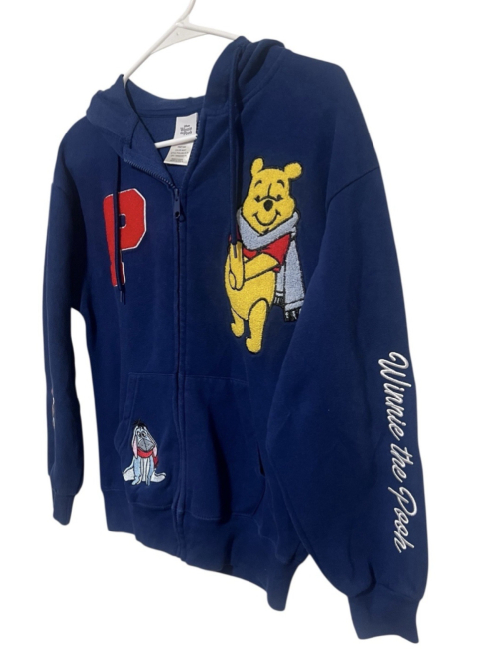 Disney Winnie the Pooh Hoodie Jacket Women’s XS Zip Fleece Embroidered Patches - Picture 3 of 10